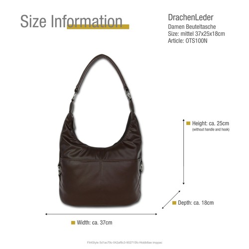 DrachenLeder Donna Borsa Marsupio Borsa Braun Similpelle 37x18x25 CM OTS100N - Foto 8 di 9