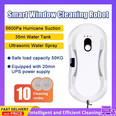 For Outdoor Indoor Window Cleaner Robot with Ultrasonic Water Spray Window Vacuu
