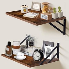 2 Pc Deep Floating Shelves ; Wall Mounted Hanging Shelves for 16W 12D Brown