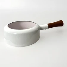 Dansk Kobenstyle White Enamel Teak Wood Fondue Pot Made in France Vintage No Lid