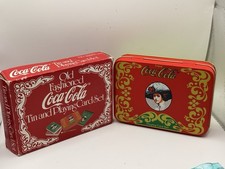 Coca Cola Tin With 2 Decks Of Playing Cards & Notepad Vintage Retro