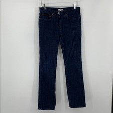 Eileen Fisher straight leg jeans denim dark blue wash stretch cotton mid rise 6