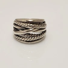 David Yurman Sterling Silver Crossover Bypass Wide Band Ring Size 8