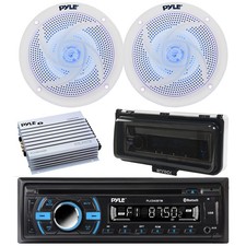Pyle 1-Din Marine MP3/CD Receiver, 2x 5.25" 180W Speakers, 4-Channel Amplifier