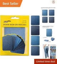 Versatile Iron-On Denim Patches 12 Cotton Repair Solutions in Shades of Blue