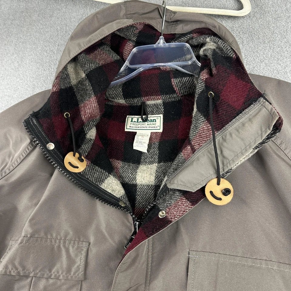 Vintage L.L.Bean Baxter State Parka Jacket Mens XL Brown Hooded Wool Lined USA - Image 4 of 4