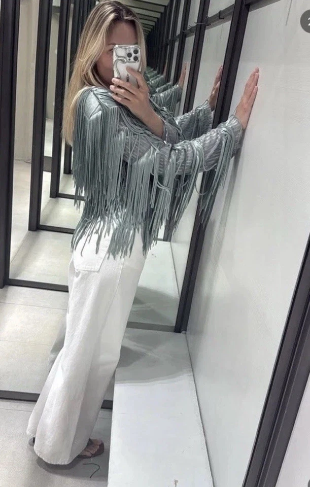 ZARA 2026 ZW Collection Silver Grey Sequin Fringe Jacket Size M 3210/040 Trendy - Image 3 of 4