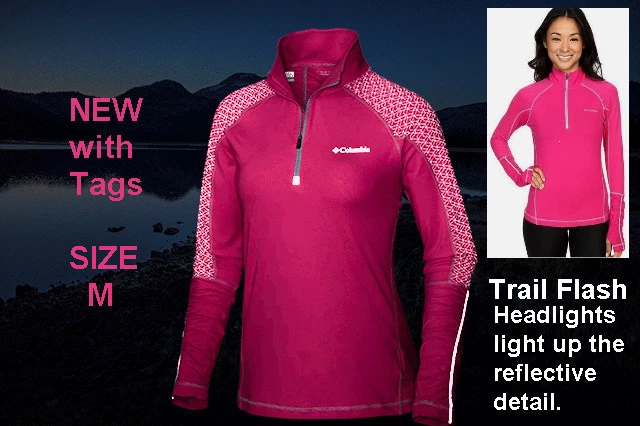 Columbia Trail Flash Half Zip Shirt $65 Reflective Design Omni-Wick Pink (NWT)