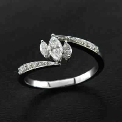 Bypass Engagement Ring Marquise Cut Simulated Diamond 14K White Gold Finish Band