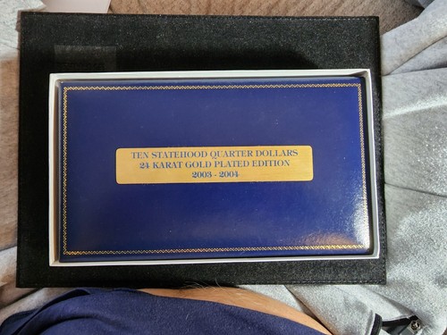 SET OF 10 MORGAN MINT STATEHOOD QUARTERS 24K GOLD PLATED 2003-2004 W/ CASE SC213 - Picture 2 of 10
