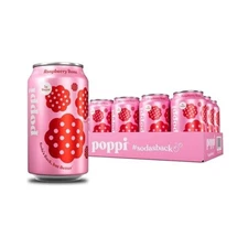 Poppi  Raspberry Rose Flavor, 12 oz, Pack of 12 Sparkling Prebiotic Soda
