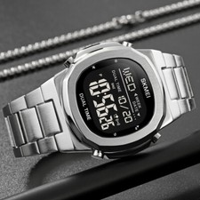 Unisex Digital Square Waterproof Week Date Watch Stainless Steel Wrist Watch