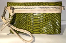 Boutique To U Green Faux Snakeskin Wristlet Wallet Organizer