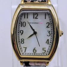 Isaac Mizrahi Live Ceramic Watch Mother Of Pearl Face, Gold Tone Tank Style Case