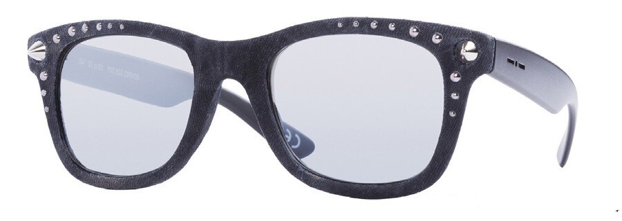 ITALIA INDEPENDENT 0090RD 028 009 DENIM BLACK STUDS SUNGLASSES SOLE GREY LENSES