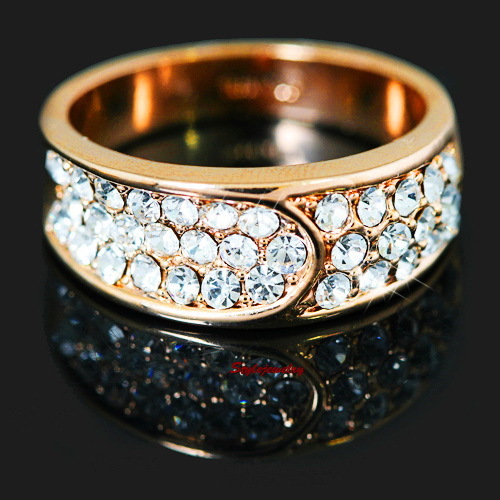 Rose Gold Plated Clear Diamontic Crystal Wide Band Cocktail Ring R14