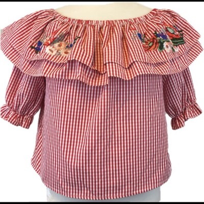 Lost and Wander Red Gingham Off the ShoulderTop