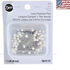 100-Piece Long White Pearlized Pins - Durable Alloy Steel with Nickel Plating
