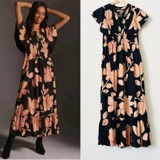 Anthropologie Maeve XXS Cassandra black floral flounce maxi dress