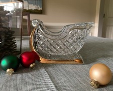 Vintage 24% Full Lead Crystal Christmas Holiday Winter Sleigh Made In The USA