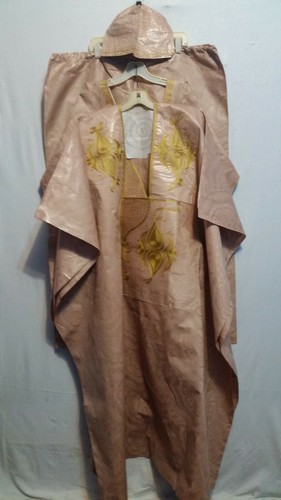 Herren Grand Boubou Hosenanzug mit Hut Afrikanischer Brokat Beige Gold Freie Größe - Bild 5 von 8