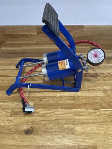Mercury Double Cylinder Barrel Tyre Inflator Foot Pump w/ Gauge Blue - Picture 6 of 10