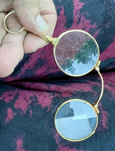 Lunetta antica in oro giallo 14 kt con occhiali pieghevoli - Foto 5 di 10