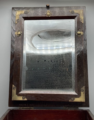 ANTIQUE CHINESE WOOD DRESSING BOX w/ MIRROR 12x9x6 1/2in” OLD - Picture 10 of 12
