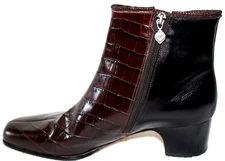 NIB Brighton Godiva Chocolate Brown Croc w/Black Lux Leather Booties Shoes 8.5 M