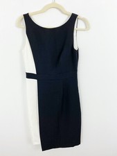 Saks Fifth Avenue Black White Colorblock Sheath Dress Size 4 Sleeveless Work