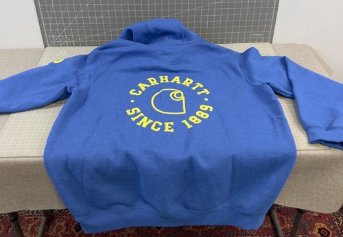 Carhartt Men’s Rain Defender 1889 Graphic Hoodie Beacon Blue Loose Fit Size XL - Picture 7 of 8