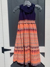 Great Japna Dress Size 6X Blue And Peach Ruffle Neck Long Bottom