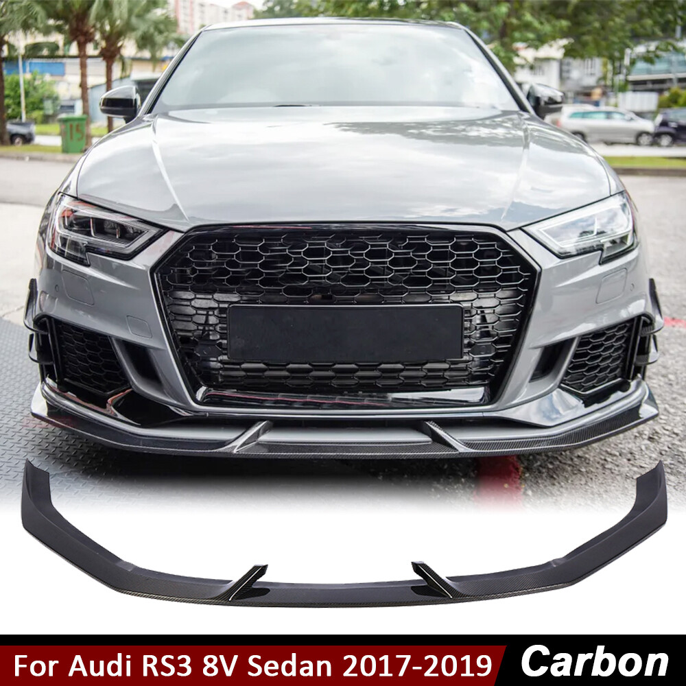 Fit For Audi RS3 8V Sedan 2017-2019 REAL CARBON FIBER Front Bumper Lip Spoiler