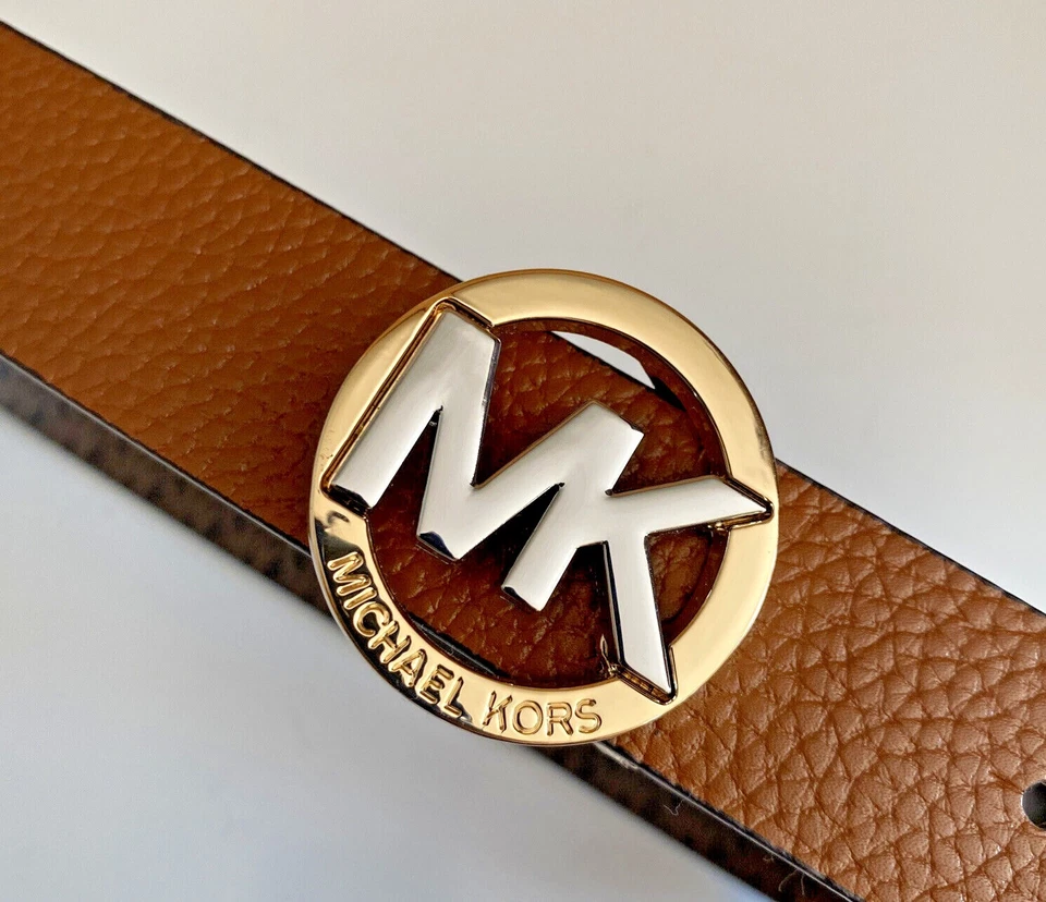 Cinturón Michael Kors Reversible Chocolate Para Equipaje CUERO TUTone MK Logo Hebilla Foto 4 de 4