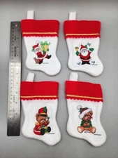 Vintage Santa's Best Mini Christmas Stockings Set of 4 Fleece. Santa, Teddy Bear