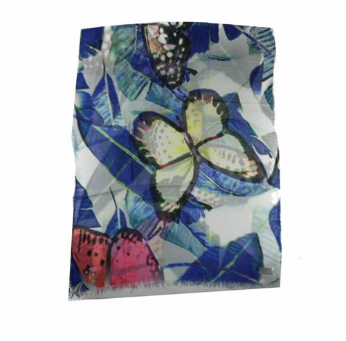 Sciarpa donna con farfalle morbida alta qualita rosa verde gialla blu - Picture 4 of 10