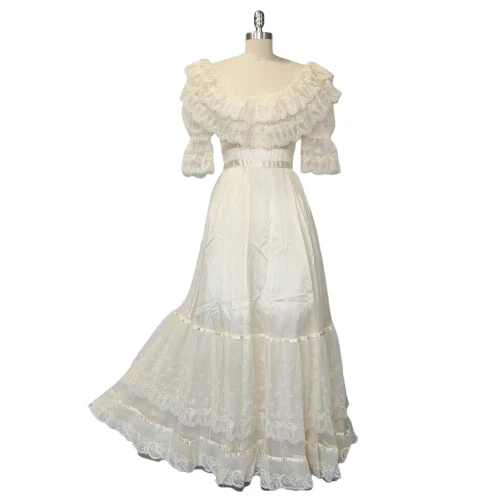 Vestido de Boda Gunne Sax Talla S 7 Maxi Vintage Años 70 Encaje Romántico Renacimiento Foto 2 de 4