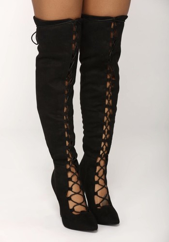Fashion Nova Lace Up Knee High Heel 