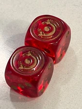 Crystal Caste ? cherry gold pips tradeshow ? dragon rpg d&d dice pair 120223@