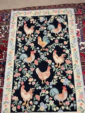 Tapis crochu ancien ; coqs ; idéal pour cuisine