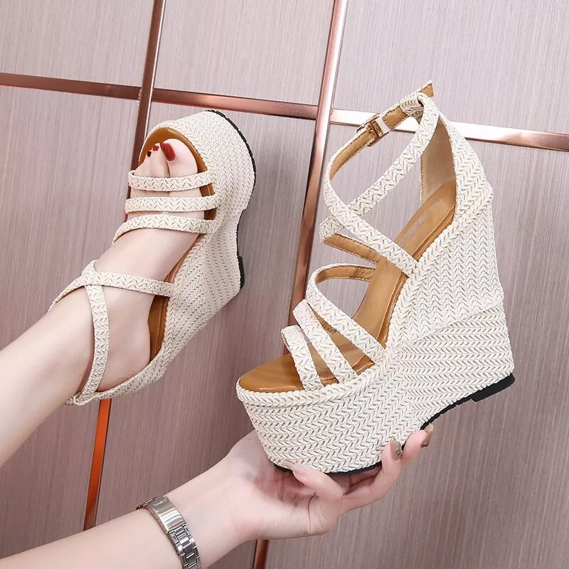 Summer 16/14cm High Heels Wedge Sandals Thick Sole Open Toe Women Platform  Shoes