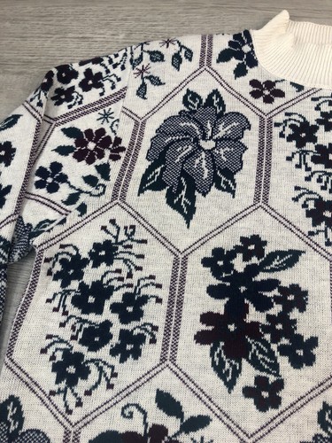 Vintage Alfred Dunner Sweater Shoulder Pads Floral Holidays Made USA Women’s L - Picture 10 of 24