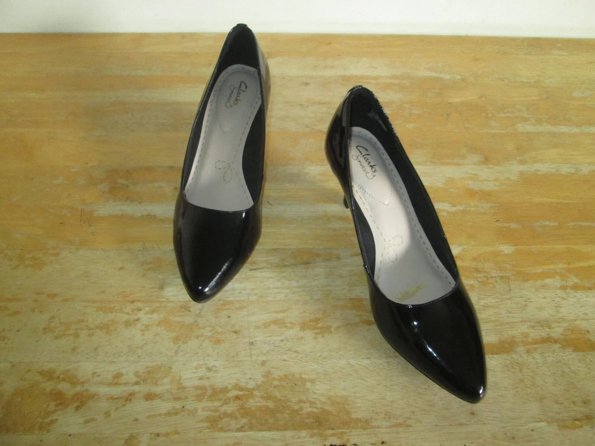 Clarks Somerset Isidora Faye Black Patent Leather Court Shoes Size UK 7.5 D
