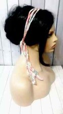 handmade crochet womans gypsy headband boho hair scarf gray pink USA