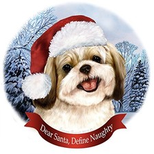 Holiday Pet Gifts Shih Tzu Gold White Santa Hat Dog Porcelain Ornament