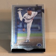 2025 Topps Chrome Rookie Yoshinobu Yamamoto #179 Dodgers Baseball Card. rookie card picture
