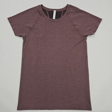 Athleta Momentum Printed Tee Small Purple Seamless Fitted Activewear Workout Gym