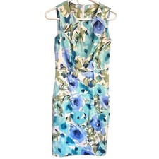 Dress Barn Dress Size 4 Blue Floral midi sleeveless draped