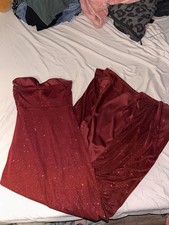 Windsor Red Glitter Strapless Ruched Slit Gown Dress Satin Size L