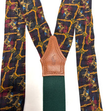 VTG Polo Ralph Lauren Suspenders Horse Chain Print Equestrian Heritage Leather